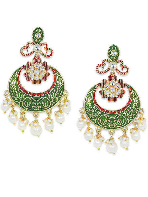 Anouk Metal Base Gold-Plated Kundan Meenakari Chandbalis - Image 2