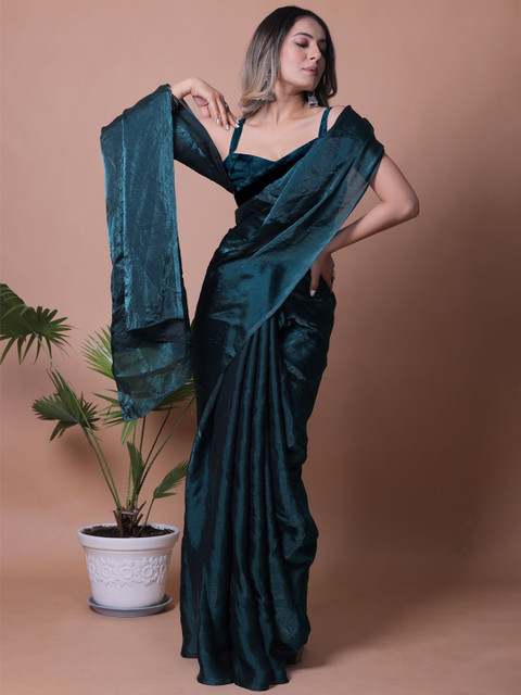 Anneca Solid Shimmer Pure Satin Party Wear Saree