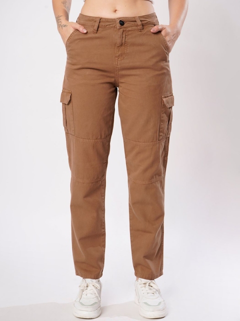 The Roadster Lifestyle Co Women Pure Cotton Slim Fit Cargo Trousers