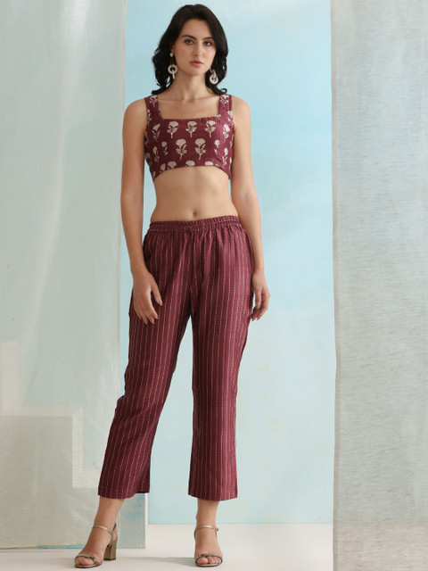 Khushal K Floral Printed Cropped-Top With Trouser & Jacket Co-Ords - Image 5