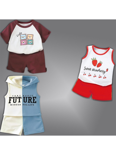 BAESD Unisex Kids Pack Of 3 Printed T-shirt with Shorts