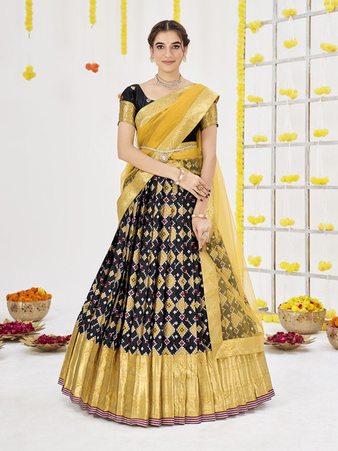 SHOPGARB Women Woven Design Semi-Stitched Lehenga & Unstitched Blouse With Dupatta