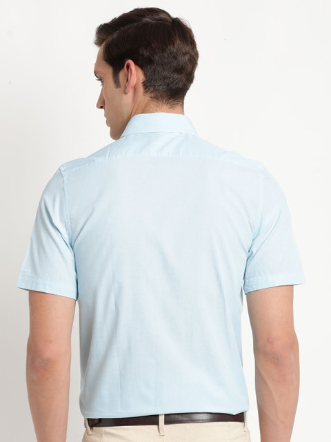 Turtle Spread Collar Short Sleeves Pure Cotton Classic Slim Fit Formal Shirt - Image 5