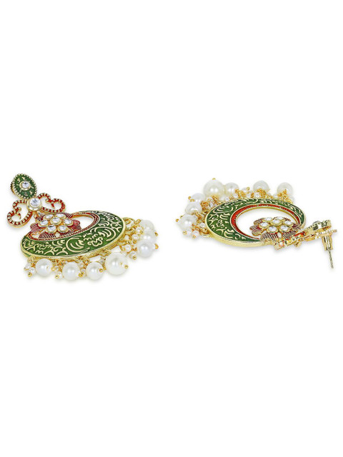 Anouk Metal Base Gold-Plated Kundan Meenakari Chandbalis - Image 3