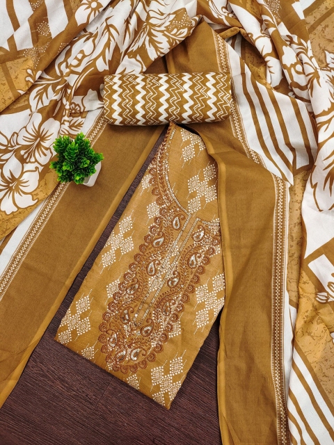 Panzora Printed Kurta Fabric Bottom Fabric and Dupatta Unstitched Dress Material