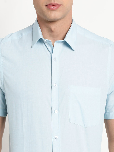 Turtle Spread Collar Short Sleeves Pure Cotton Classic Slim Fit Formal Shirt - Image 2