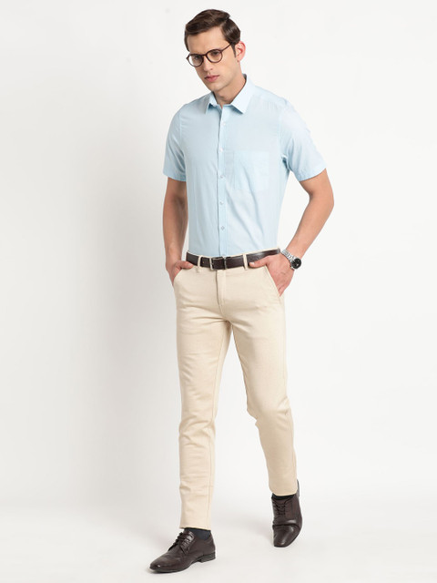 Turtle Spread Collar Short Sleeves Pure Cotton Classic Slim Fit Formal Shirt - Image 6
