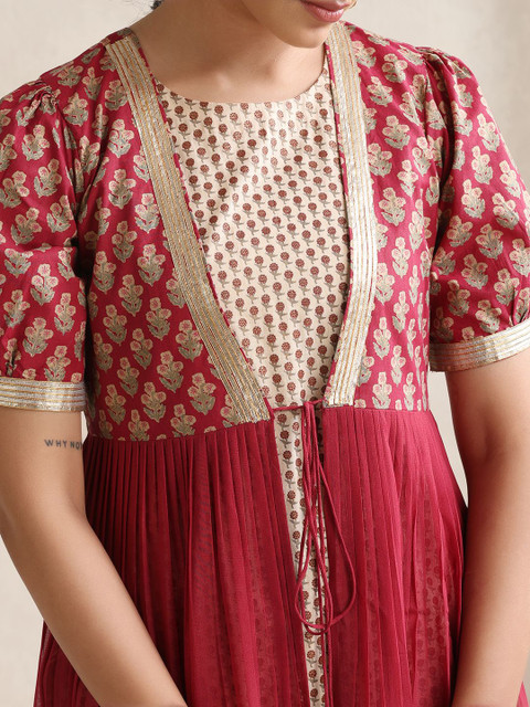 Khushal K Floral Printed Tunic With Trouser & Traditional Jacket Style Co-Ords - Image 2