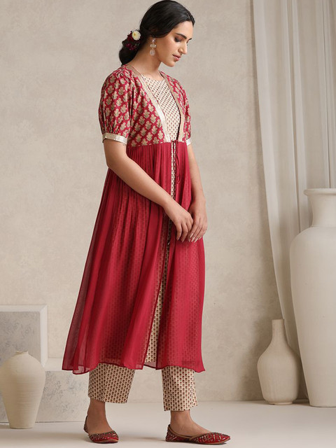 Khushal K Floral Printed Tunic With Trouser & Traditional Jacket Style Co-Ords - Image 3