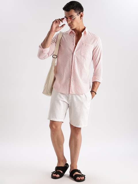 HERE&NOW Slim Fit Vertical Striped Seersucker Opaque Casual Shirt - Image 6