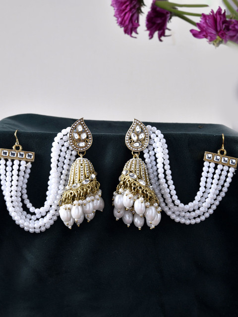 Anouk Stainless Steel Gold-Plated Artificial Beaded Dome Shaped Jhumkas
