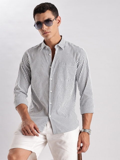 HERE&NOW Slim Fit Vertical Striped Seersucker Opaque Casual Shirt