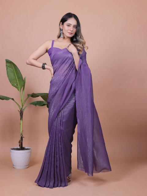 Anneca Women Solid Tissue Saree with Blouse Piece