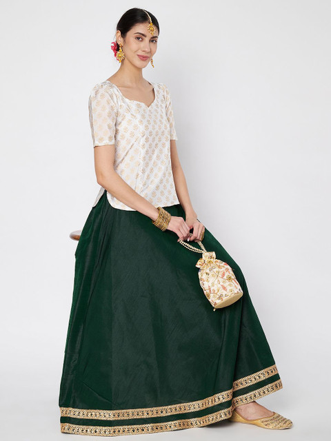 studio rasa Ethnic Motifs Printed Sweetheart Neck Puff Sleeve Sheen Ethnic Top - Image 6