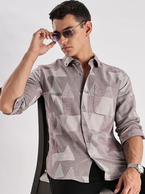 HERE&NOW Slim Fit Geometric Printed Opaque Cotton Casual Shirt