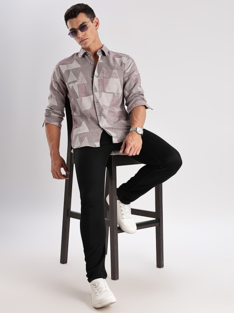 HERE&NOW Slim Fit Geometric Printed Opaque Cotton Casual Shirt - Image 6