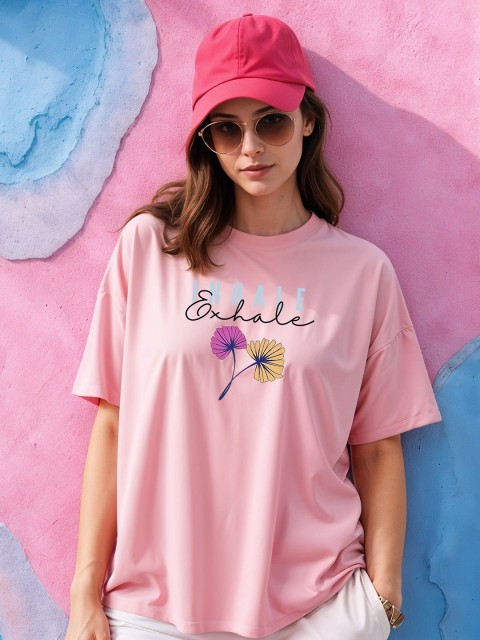 SMARTEES Women Printed Drop-Shoulder Cotton T-shirt