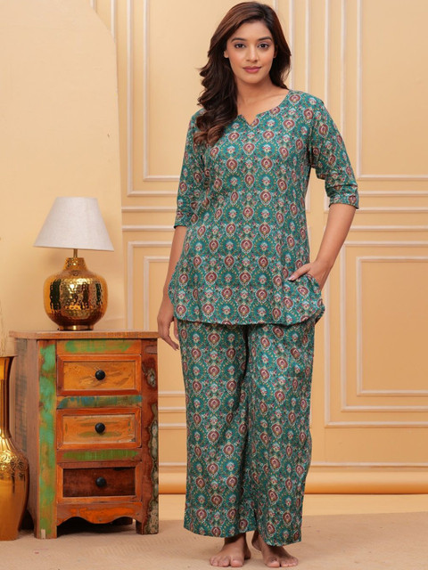 Nevisha Style Printed Pure Cotton Tunic With Trousers Co-Ords