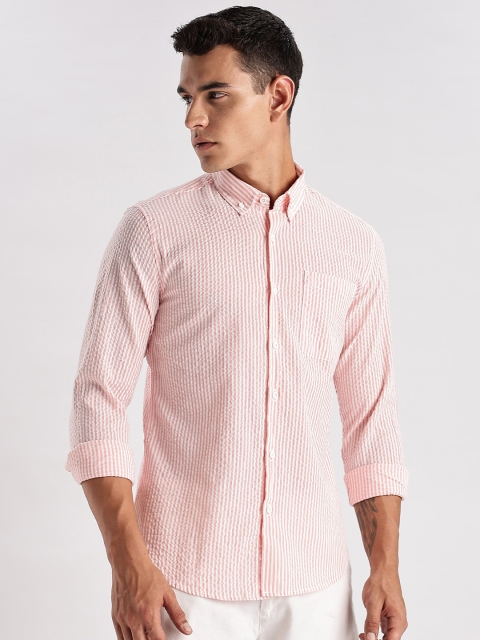 HERE&NOW Slim Fit Vertical Striped Seersucker Opaque Casual Shirt - Image 2