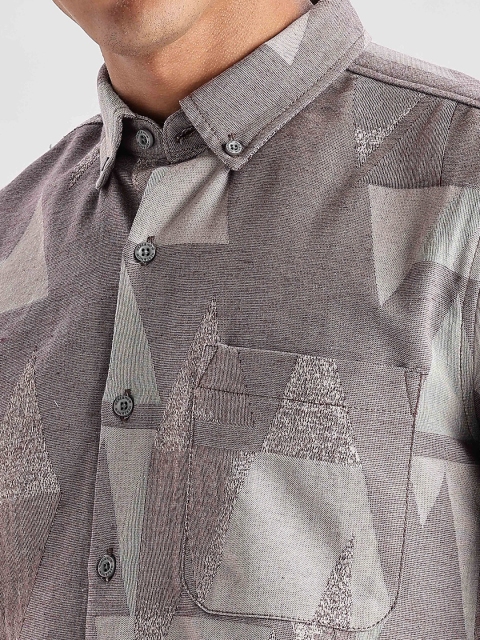 HERE&NOW Slim Fit Geometric Printed Opaque Cotton Casual Shirt - Image 7