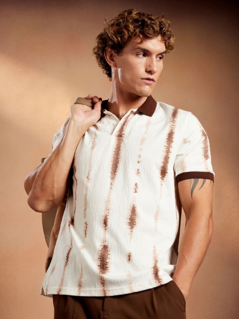 Campus Sutra Tie and Dye Polo Collar Cotton T-shirt