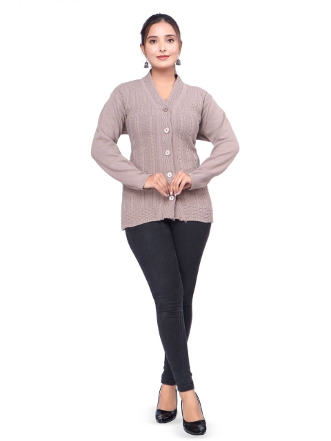 WOOL 4U Women Solid Cable Knit Woollen Cardigan Sweater