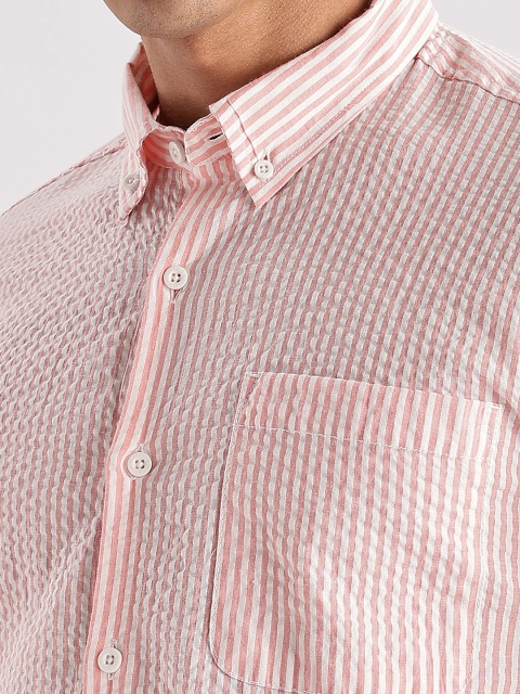 HERE&NOW Slim Fit Vertical Striped Seersucker Opaque Casual Shirt - Image 3