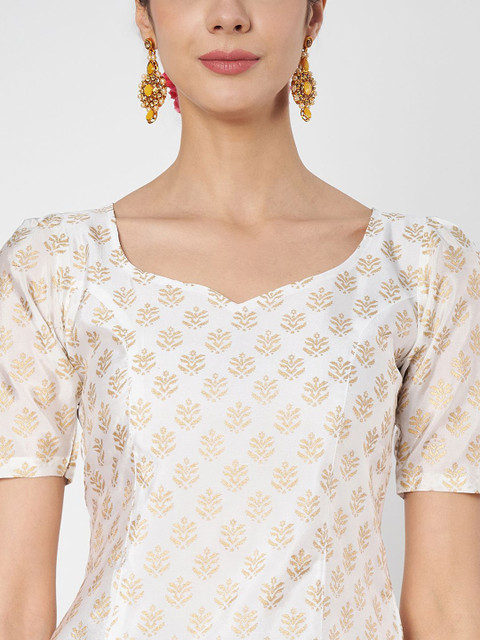 studio rasa Ethnic Motifs Printed Sweetheart Neck Puff Sleeve Sheen Ethnic Top - Image 2