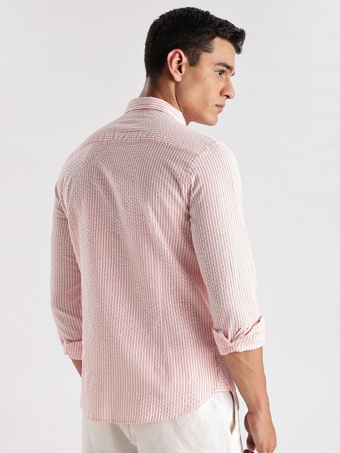 HERE&NOW Slim Fit Vertical Striped Seersucker Opaque Casual Shirt - Image 5