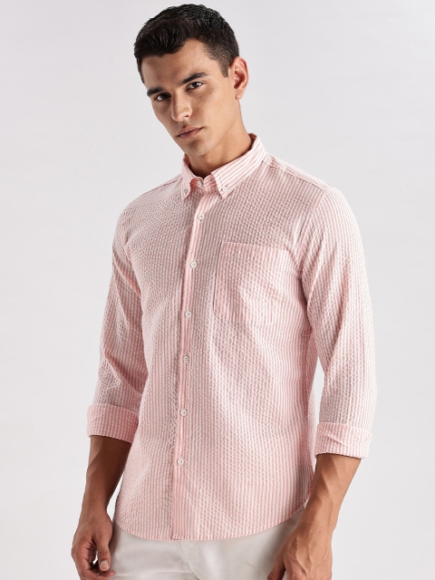 HERE&NOW Slim Fit Vertical Striped Seersucker Opaque Casual Shirt - Image 4