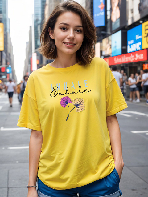 SMARTEES Women Printed Drop-Shoulder Cotton T-shirt