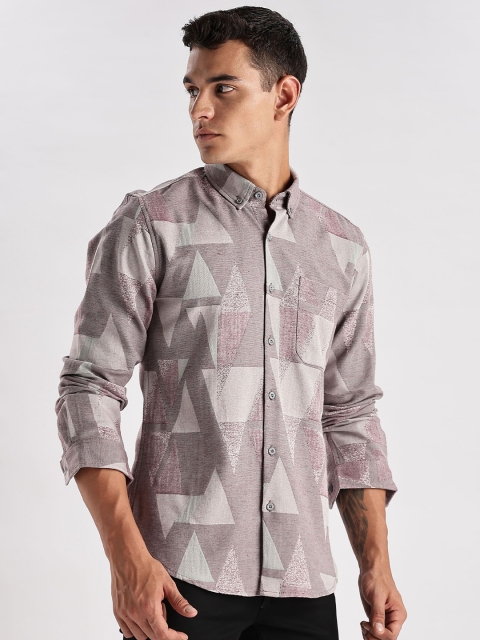 HERE&NOW Slim Fit Geometric Printed Opaque Cotton Casual Shirt - Image 2
