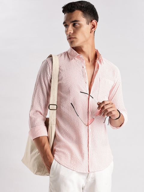 HERE&NOW Slim Fit Vertical Striped Seersucker Opaque Casual Shirt - Image 7