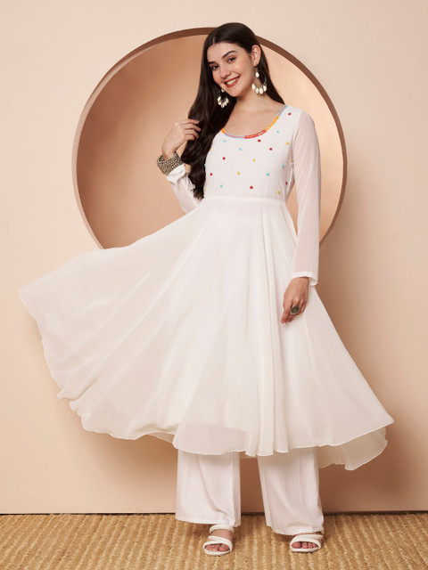 Poshak Hub Embroidered Round Neck Long Sleeve Pleated Anarkali Kurta