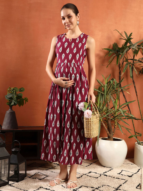 KIRNYA Print Maternity Midi Dress
