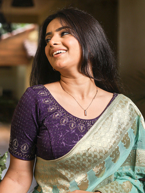 Bindigasm's Advi Women Embroidered Round Neck Stretchable Saree Blouse