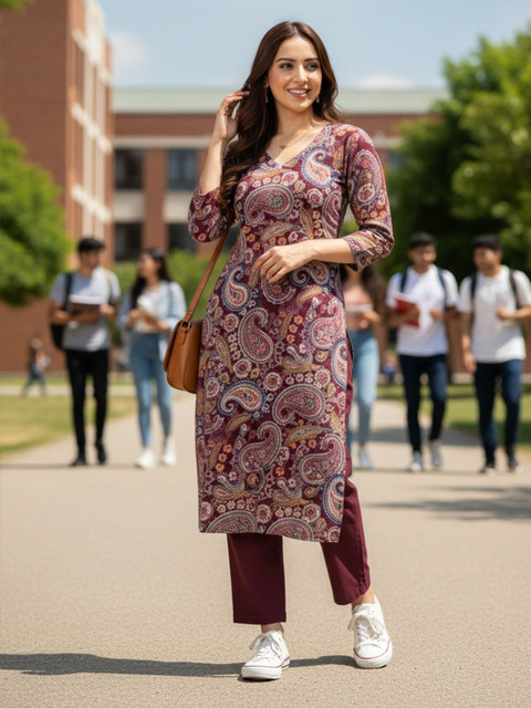 AADVIKA Women Paisley Printed Sequinned Indie Florals Kurta