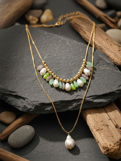 ORANGENYSHA Brass Gold-Plated Layered Necklace