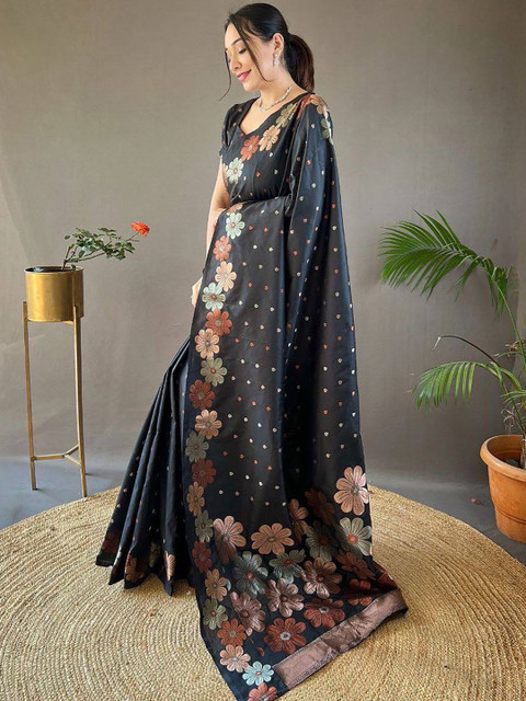 Moda Rapido Floral Silk Blend Banarasi Saree
