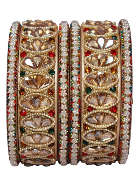 TAJ BRIDAL STORE Set Of 6 Kundan-Studded Bangles