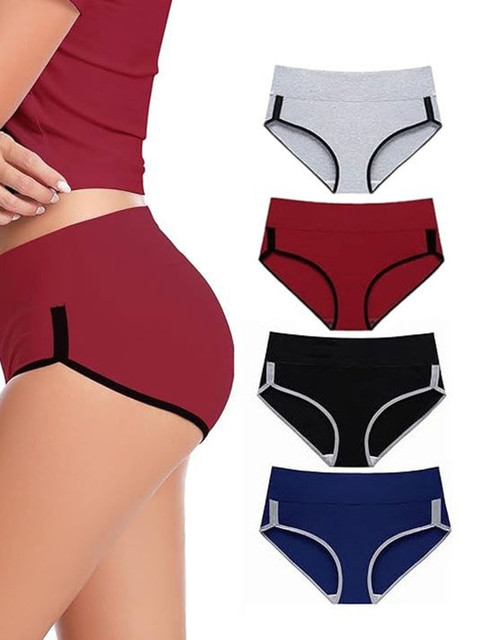 Diving Deep Pack Of 4 Striped Cotton Hipster Briefs