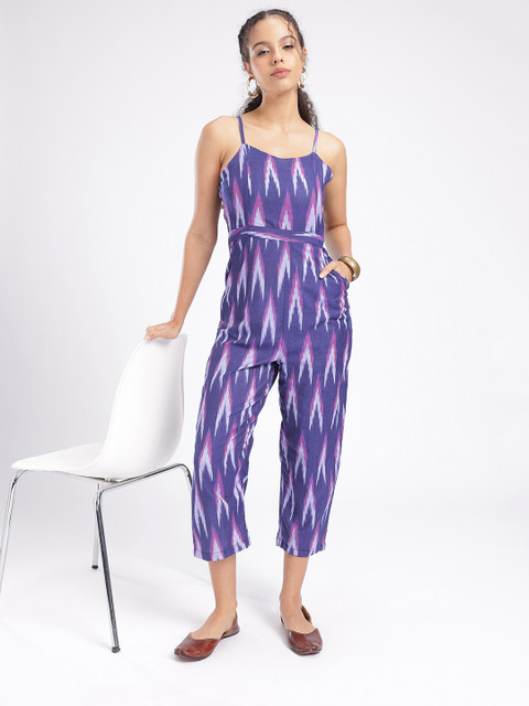 fusion by glitchez Ikat Woven Design Shoulder Straps Basic Jumpsuit