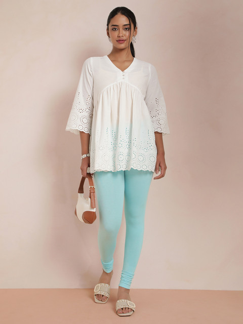 TWIN BIRDS Women Blue Solid Churidar-Length Leggings - Image 5