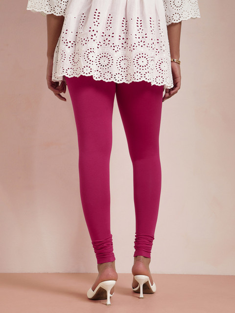 TWIN BIRDS Women Pink Solid Churidar-Length Leggings - Image 4
