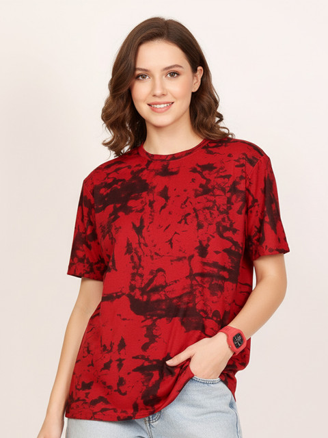 Leotude Women Dyed Round Neck Cotton Oversized T-shirt