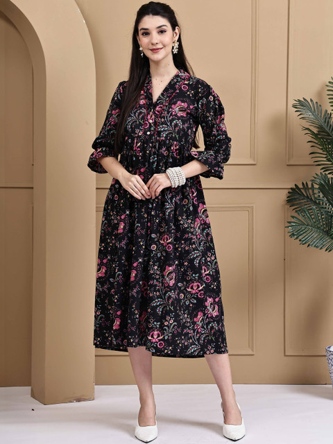 KALINI Floral Print A-Line Midi Dress