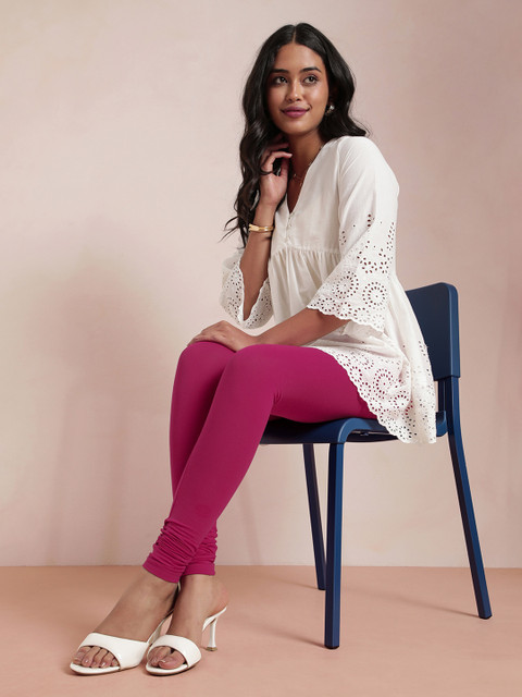 TWIN BIRDS Women Pink Solid Churidar-Length Leggings - Image 5