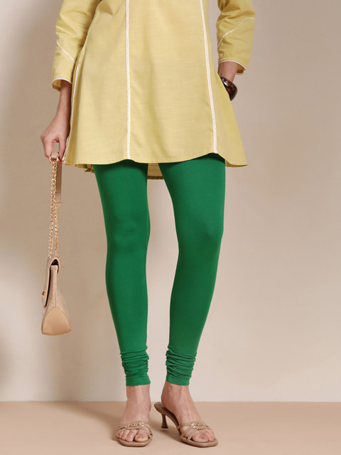 TWIN BIRDS Women Green Solid Churidar-Length Leggings