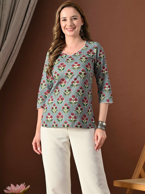 Anouk Rustic Floral Printed V-Neck Pure Cotton Kurti
