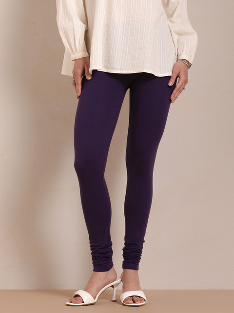TWIN BIRDS Women Purple Solid Churidar-Length Leggings